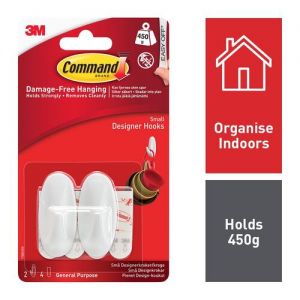 3M Command Small Oval Hooks With Command Adhesive Strips White (Pack 2) - 7100117616